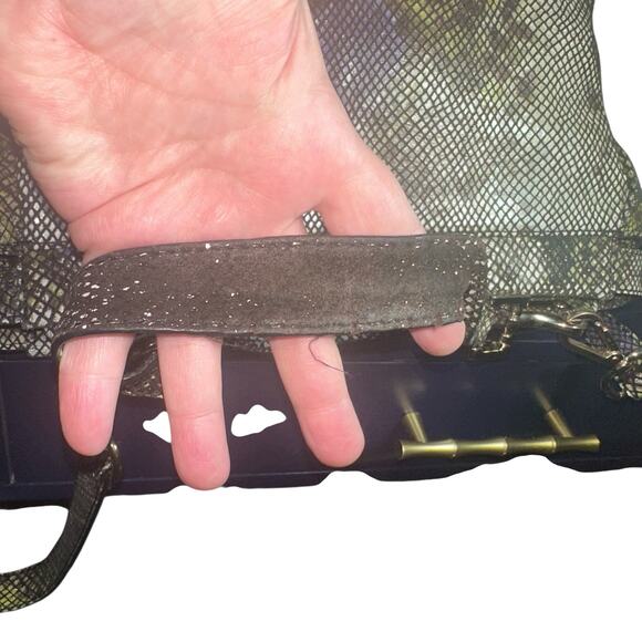 Danier Genuine Leather Python Print Satchel Crossbody Bag Gray Purple - Picture 8 of 15